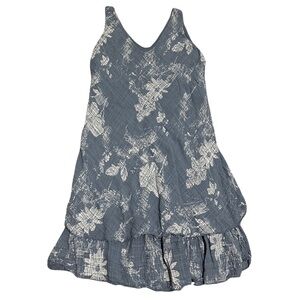 EUC 100% Cotton Dusty Blue Floral Summer Dress Made in Italy